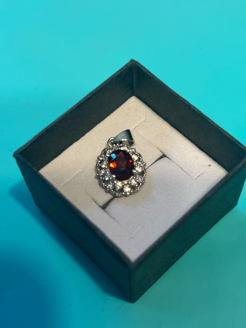 Garnet Pendant with CZ Halo